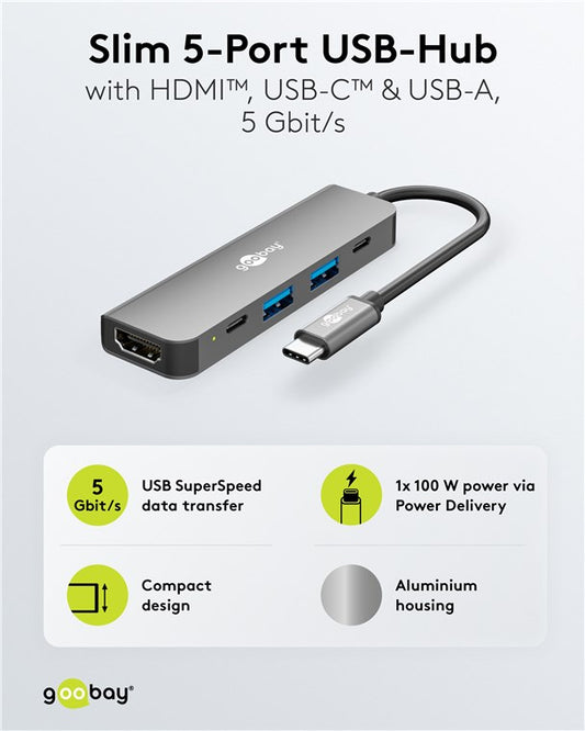 Slim 5-Port USB-Hub mit HDMI™, 5 Gbit/s