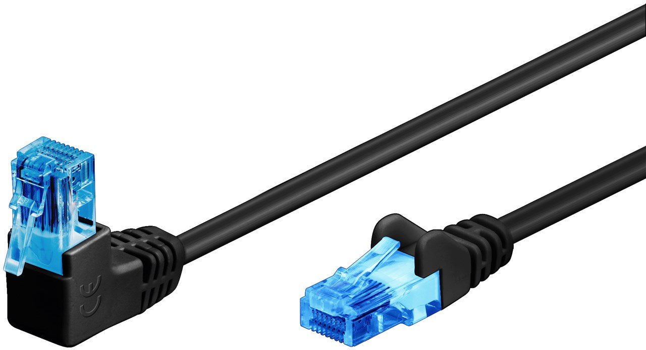 CAT 6A patch cable 1x 90° angled, U/UTP, black