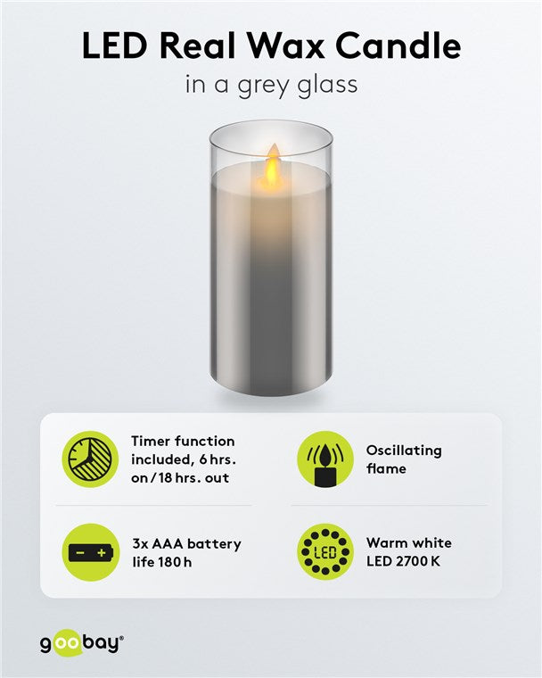 LED-Echtwachskerze im Glas, 7,5 x 15 cm