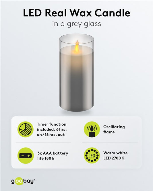 LED-Echtwachskerze im Glas, 7,5 x 15 cm
