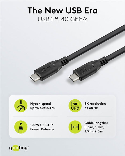USB-C™-Kabel, USB4™, 100 W, 40 Gbit/s, Power Delivery, 0,5 m