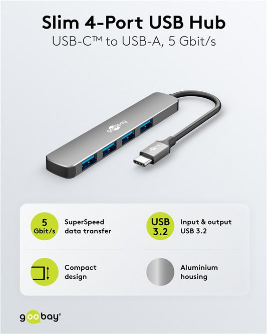 Slim 4-Port USB-Hub, USB-C™ auf USB-A, 5 Gbit/s