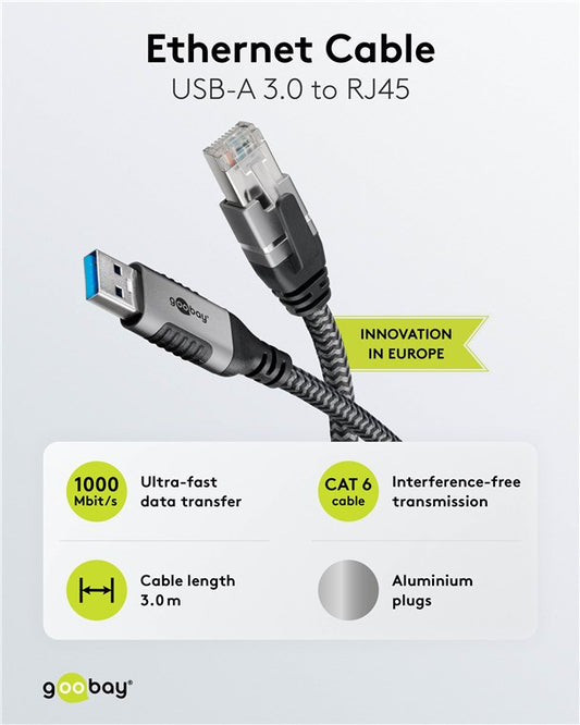 Ethernet-Kabel USB-A 3.0 auf RJ45, 3 m