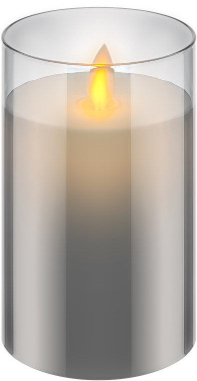 LED-Echtwachskerze im Glas, 7,5 x 12,5 cm, grau-transparent