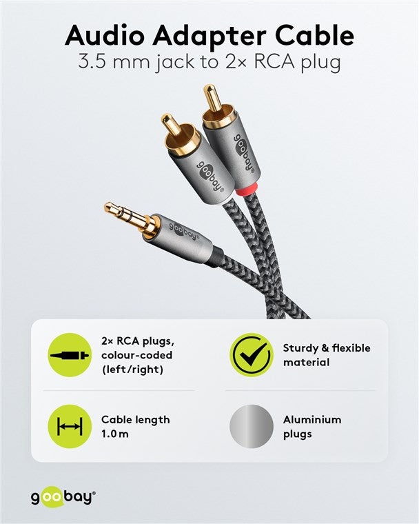 Audio Adapterkabel AUX, 3,5-mm-Klinke zu Stereo-Cinch-Stecker, 1 m