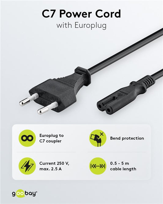 Anschlusskabel mit Eurostecker, 3 m, schwarz, (2*0,75 mm²)