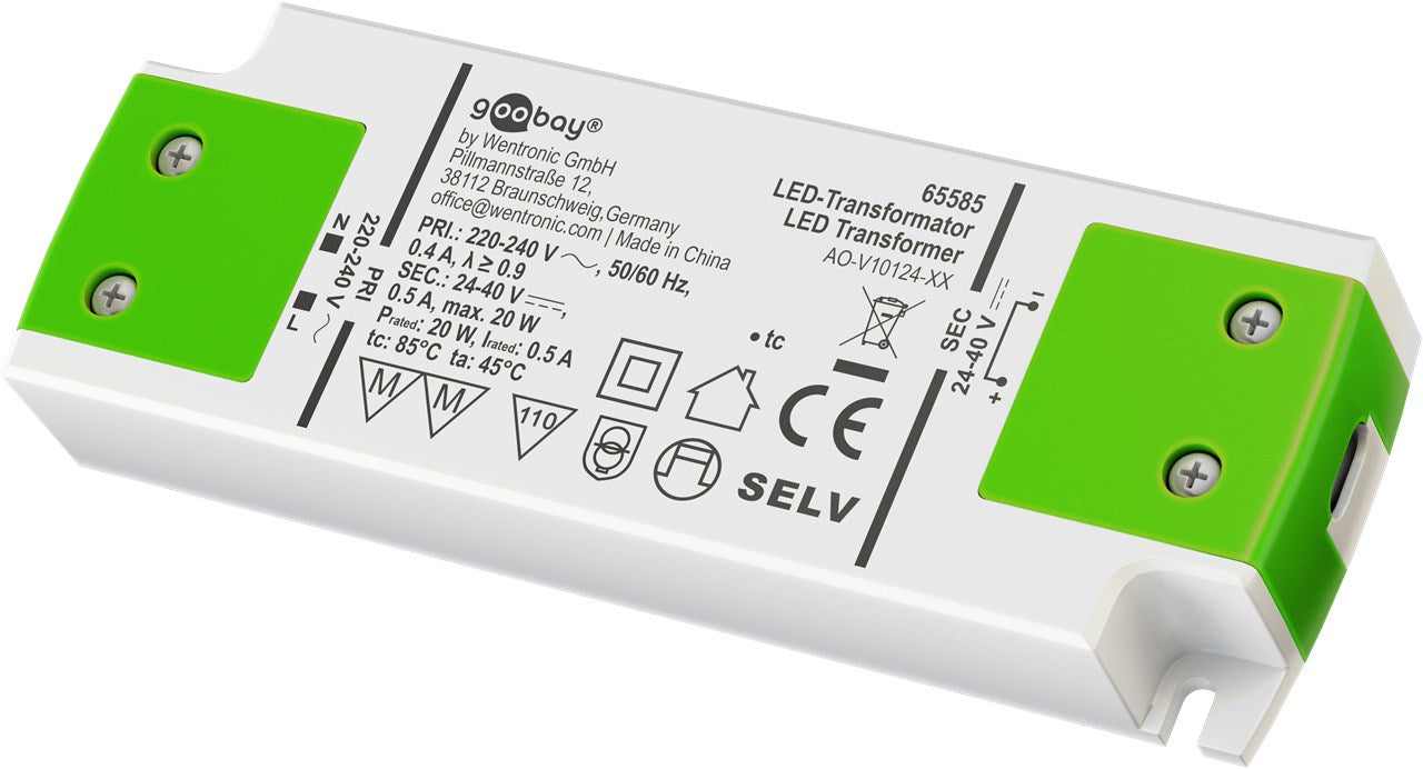 LED-Konstantstrom-Trafo 500 mA, 20 W, superflach
