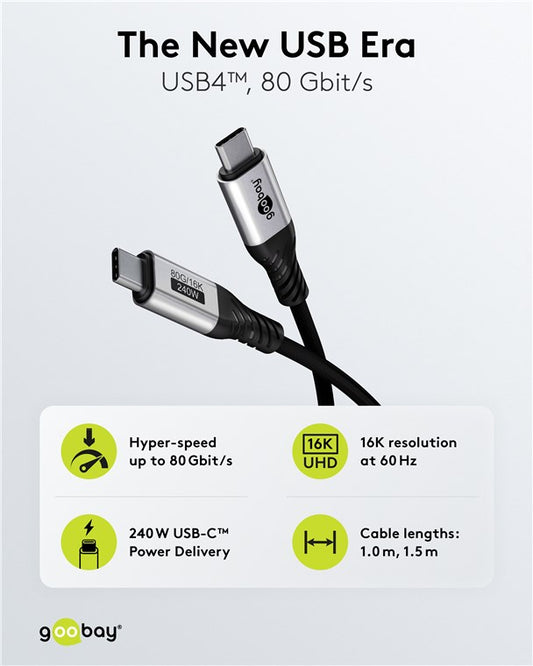 USB-C™-Kabel, USB4™ Version 2.0, 1 m, schwarz;silber