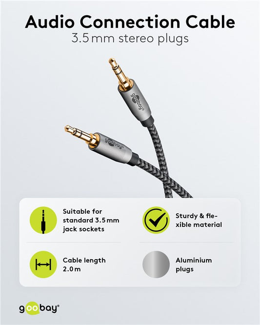 Audio Verbindungskabel AUX, 3,5 mm stereo, 2 m