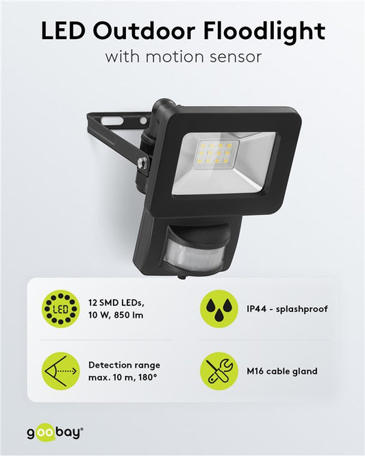 LED-Außenstrahler, 10 W, mit Bewegungsmelder