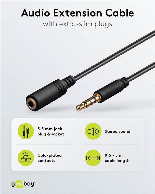 Headphone and audio extension cable AUX, 4-pin. 3.5mm slim, CU