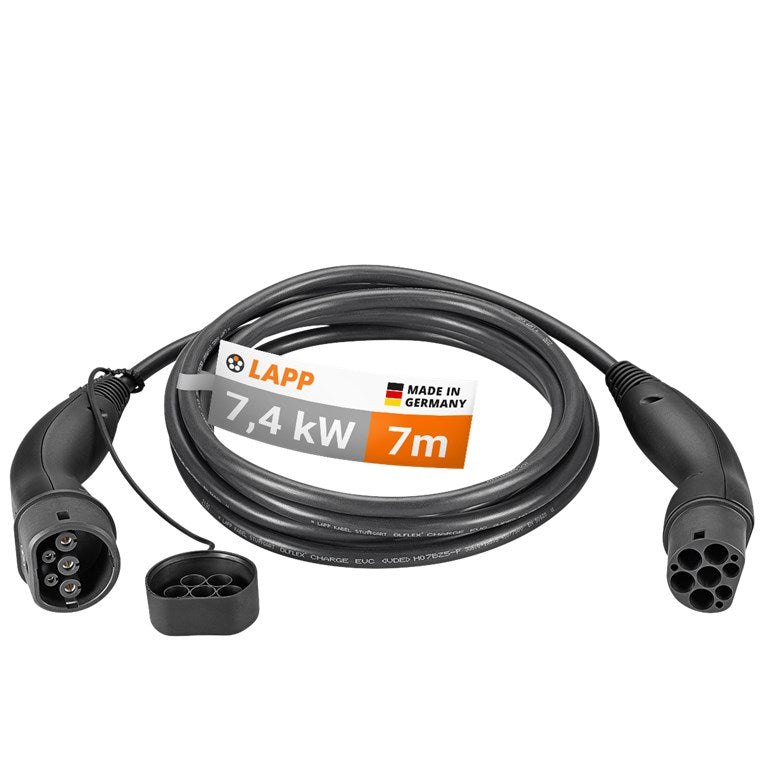 Ladekabel Typ 2, bis zu 7,4 kW, 7 m, schwarz