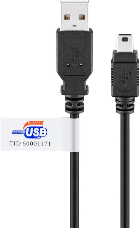 USB-A-auf-Mini-B-Kabel, zertifiziert, 3 m, schwarz