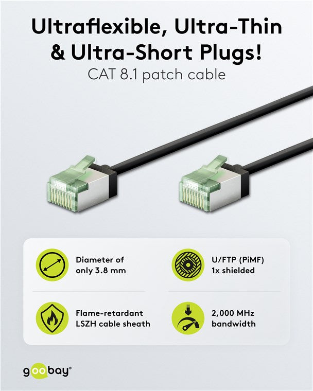 Ultraflexibles CAT 8.1 Patchkabel, slim, U/FTP, schwarz