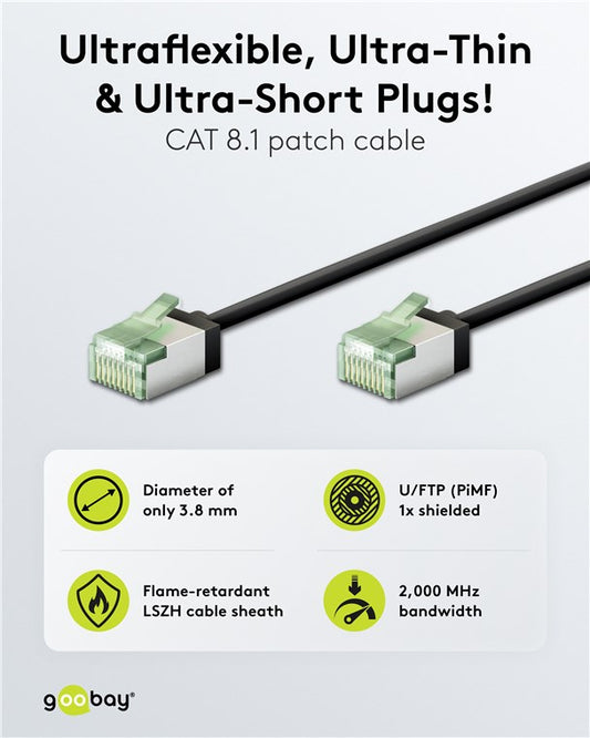 Ultraflexibles CAT 8.1 Patchkabel, slim, U/FTP, schwarz