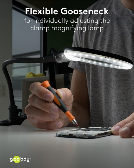 LED kelepçeli büyütücü lamba, 6 W, siyah