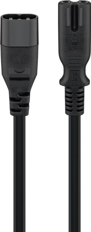 Verlängerungskabel C7/C8, 2 m, Schwarz, (2*0,75 mm²)