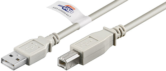 USB-A-auf-USB-B-Kabel, zertifiziert, 5 m, grau