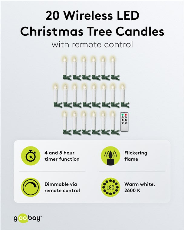 20 kabellose LED-Weihnachtsbaumkerzen inkl. 20x AAA (LR03)