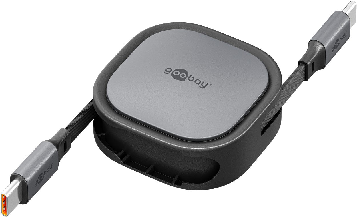 Selbstaufrollendes USB-C™-Kabel, 1 m, schwarz;silber