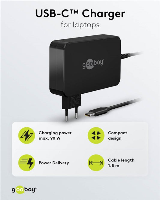 Dizüstü bilgisayarlar için USB-C™ şarj cihazı (90W) siyah