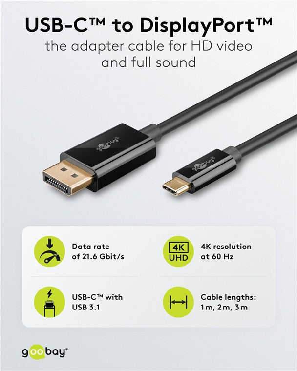 USB-C™-auf-DisplayPort™-Kabel, 3 m, schwarz