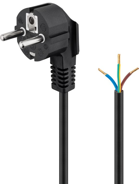 Schutzkontaktkabel abgewinkelt zum Konfektionieren, 3 m, Schwarz, (3*1 mm²)