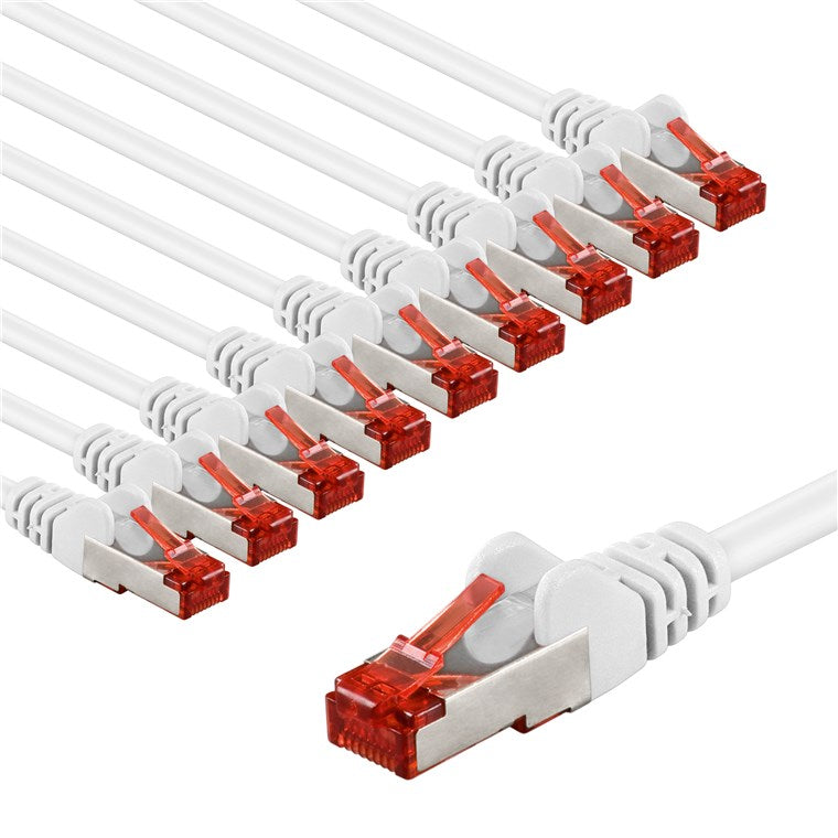 CAT 6 Patchkabel, S/FTP (PiMF), 1 m, weiß, 10er-Set