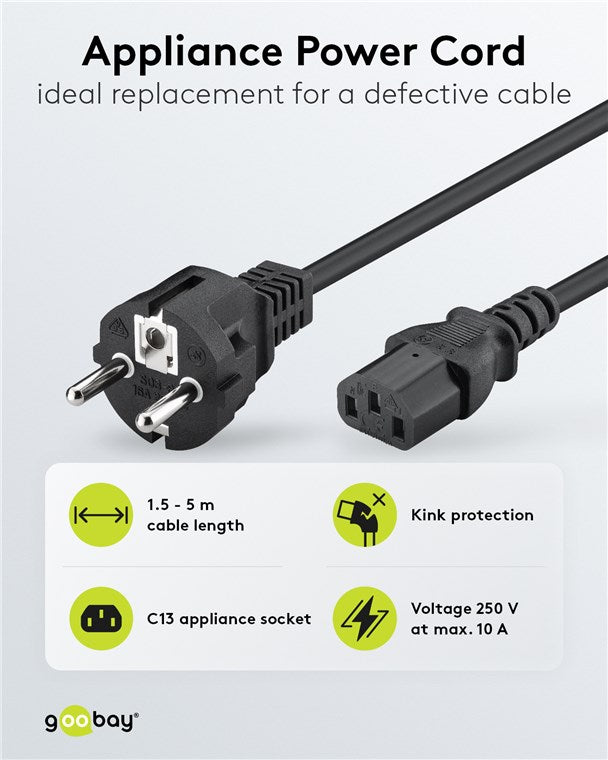 Kaltgeräte-Anschlusskabel, 5 m, Schwarz, (3*1 mm²)