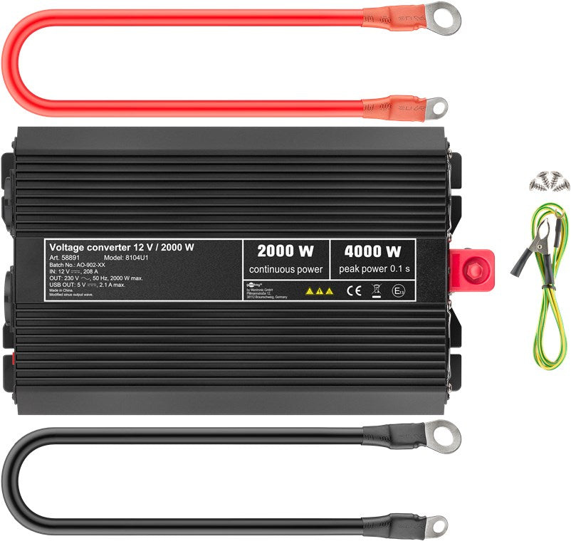 Otomotiv voltaj dönüştürücü DC/AC (12V - 230V/2000W) USB