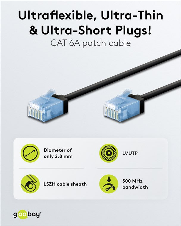 Ultraflexibles CAT 6A Patchkabel, slim, U/UTP, schwarz