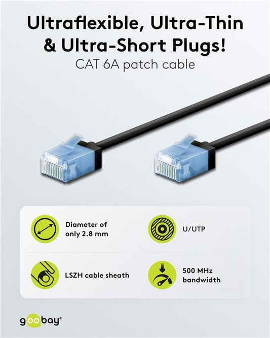 Ultraflexibles CAT 6A Patchkabel, slim, U/UTP, schwarz